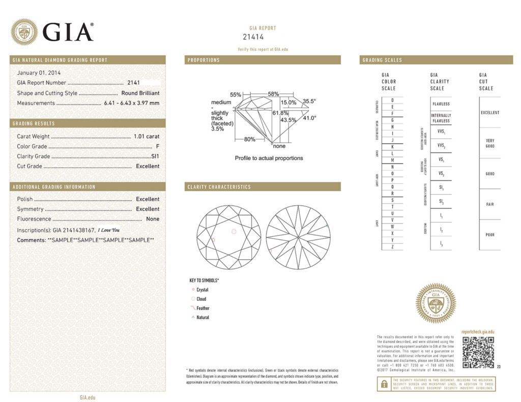 GIA Natural Diamond Certificate Example