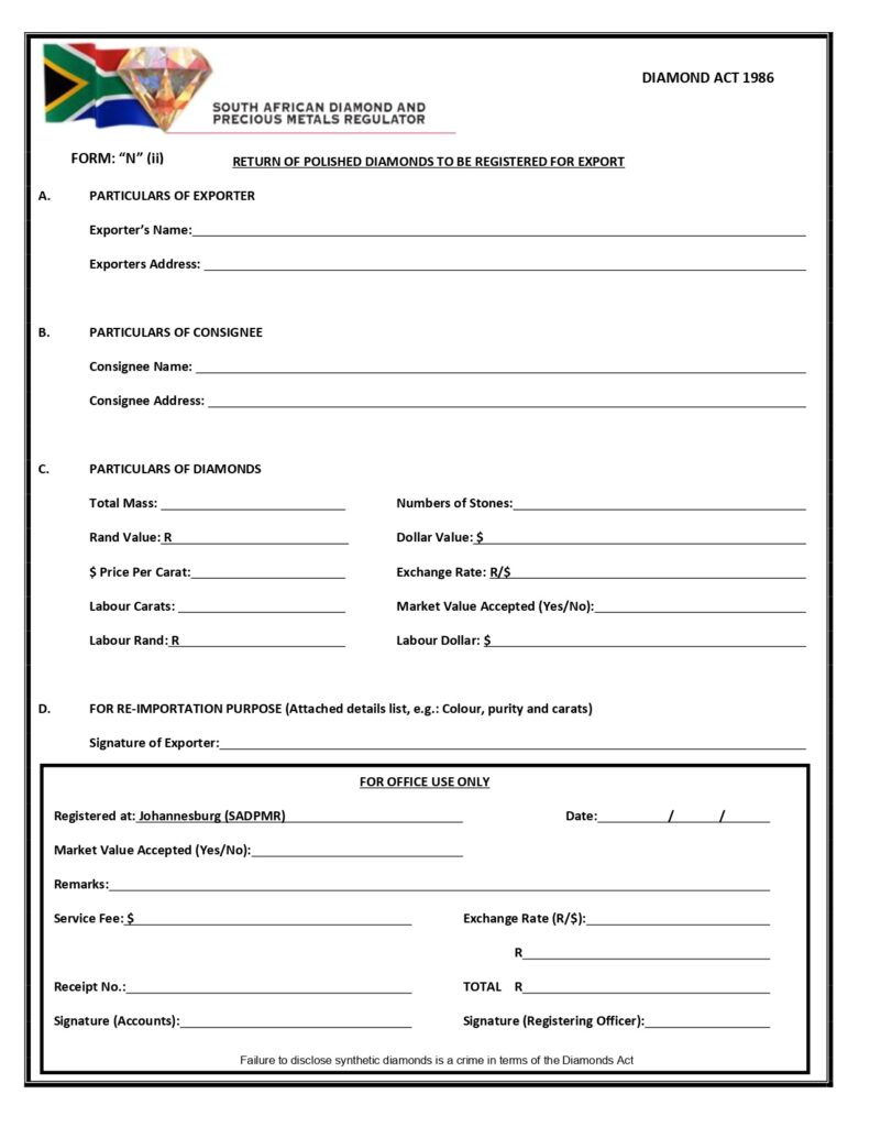 Polished Diamond Export Form Official
