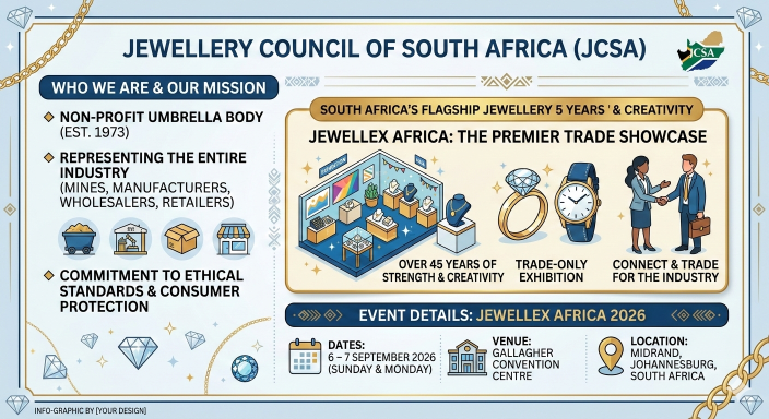The Jewellery Council of South Africa: Half a Century of Crafting Trust 24hourdiamondnews jcsa jewellex Beyond the buying and selling, Jewellex Africa is a hub for networking and education. It brings together heavyweights like Anglo American Platinum and De Beers alongside emerging local designers. It is the one place where the entire supply chain—from the rough diamond to the finished necklace—is celebrated under one roof